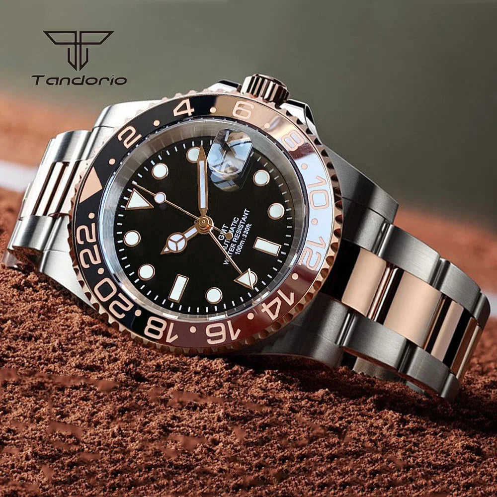 Tandorio NH34 40mm Two Tone Classic Automatic GMT Watch for Men Sapphire 24H Bezel Date Luxury Mechanical Watches Waterproof