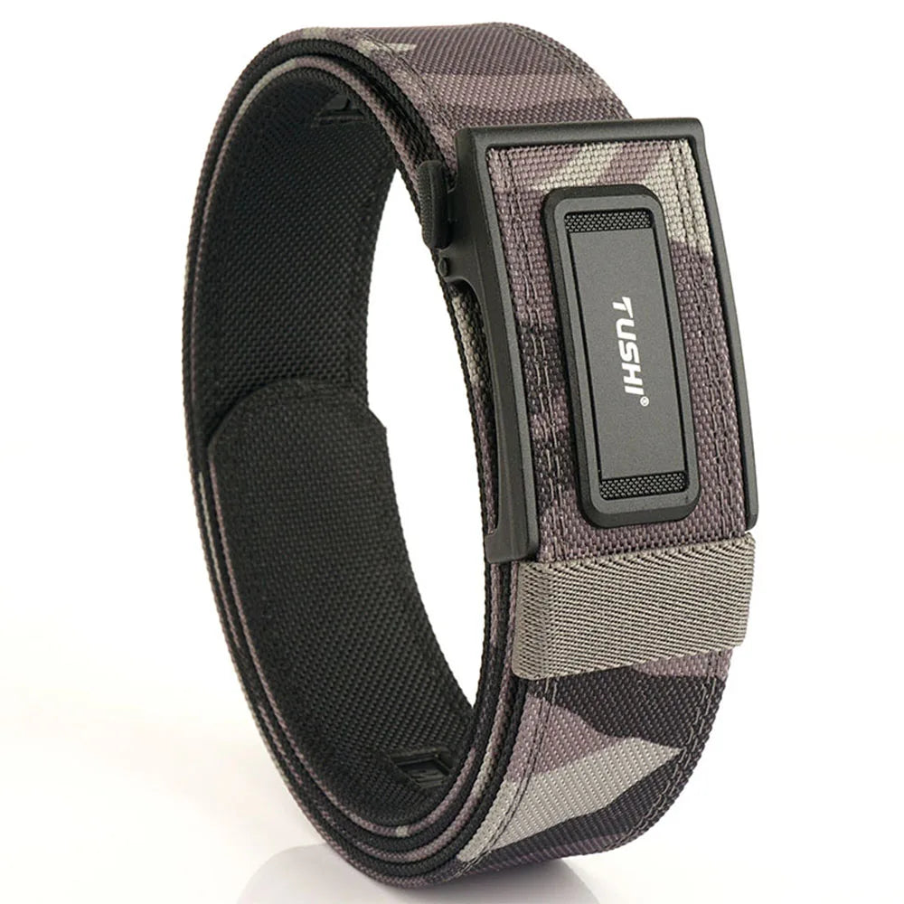 TUSHI 3.8 Wide Hard Thickened gun hanging double-layer nylon cloth belt versatile outdoor tactical automatic buckle men's belt