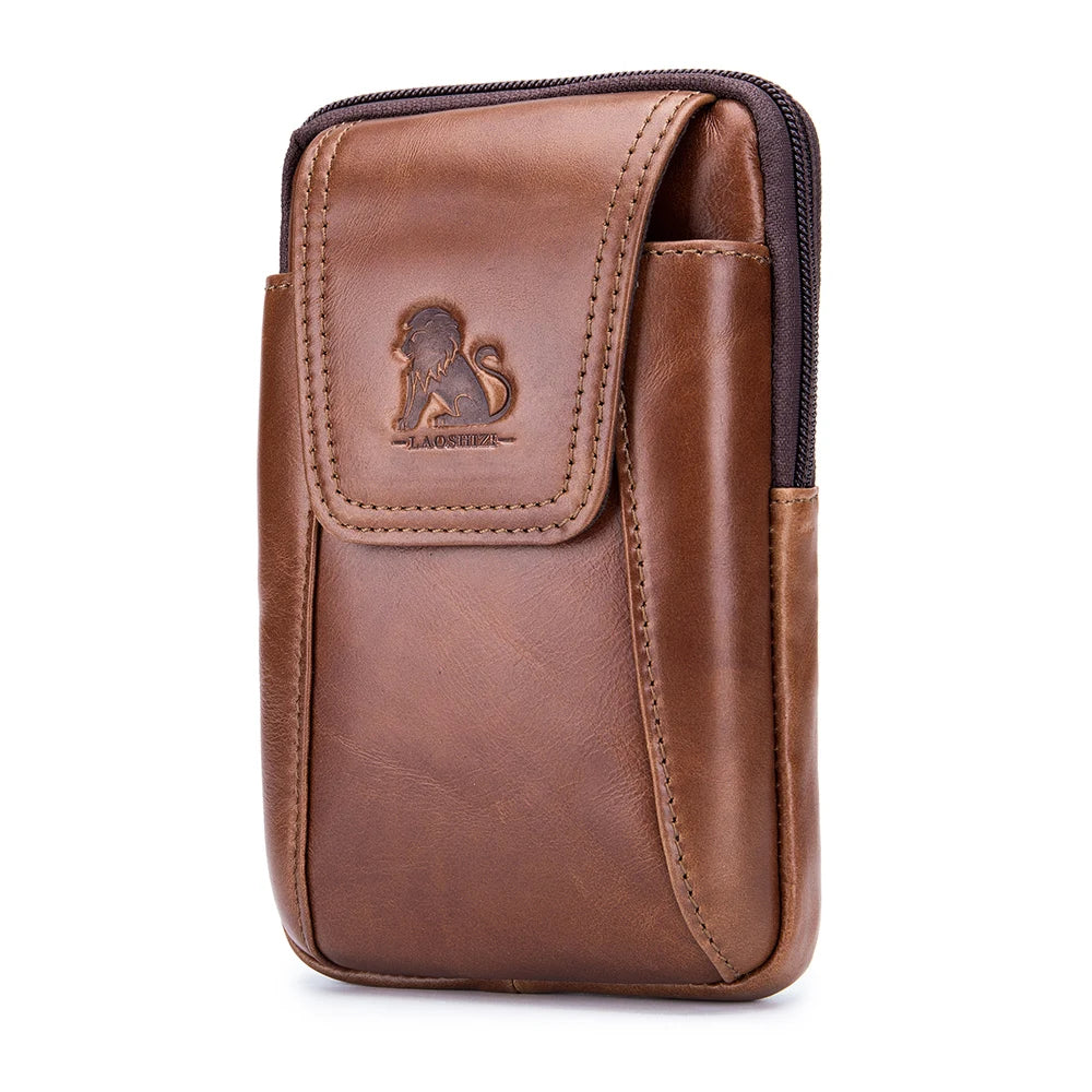Top layer cowhide men's belt bag for casual outdoor mobile phone bag, genuine leather waist bag