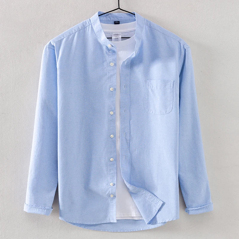 Men's Shirt Cotton Oxford Stand-up Collar Autumn Casual 100% Cotton Long-sleeve White Yellow Blue Chinese Style Luxury Man Tops