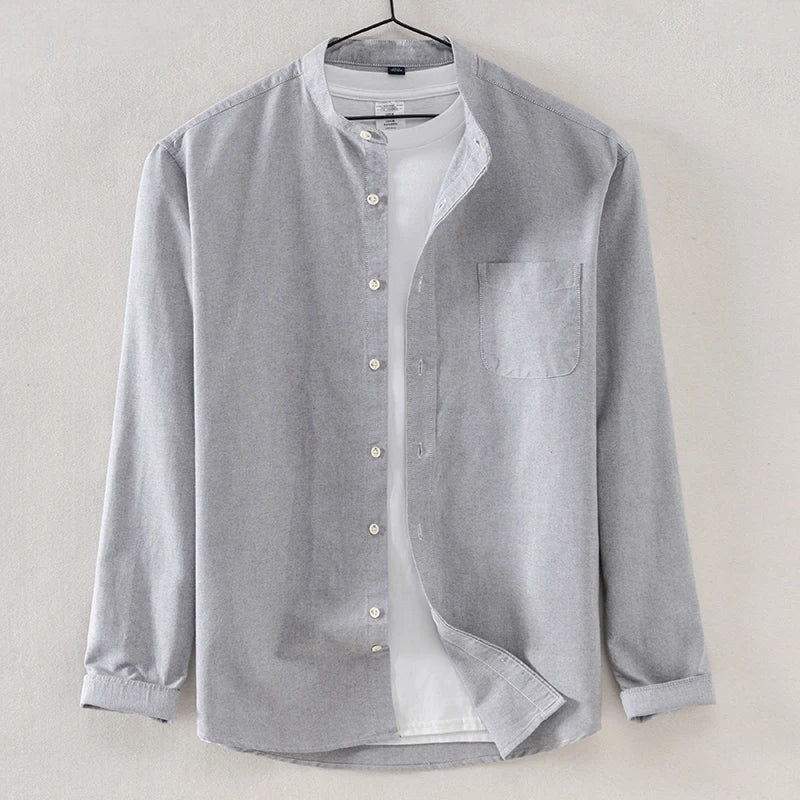 Men's Shirt Cotton Oxford Stand-up Collar Autumn Casual 100% Cotton Long-sleeve White Yellow Blue Chinese Style Luxury Man Tops