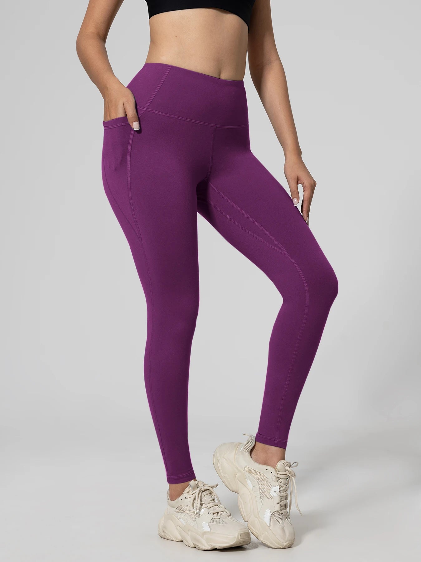 Women Leggings High Waist Butt Lifting Workout Pants with Double Pocket Elastic Slim Breathable Fitness Tights
