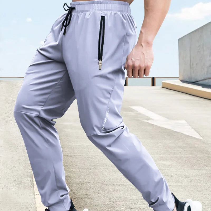 Men's Pants Summer Quick-drying Ice Silk Casual Pants Mens Ultra-thin Elastic Nine-point Loose Drape Solid Pants Men's Clothing