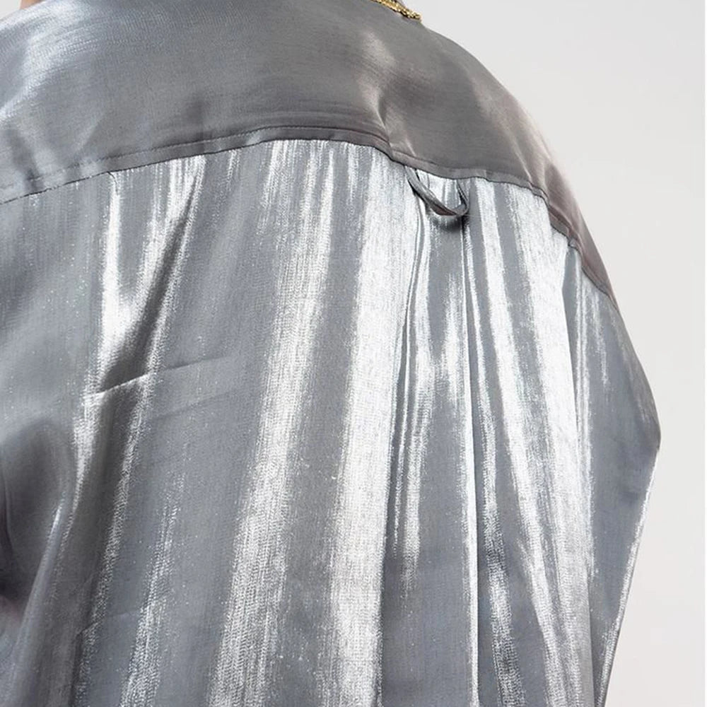2024 New Men's Shirt Ice Silk Satin Glossy Men's Long-sleeved Abstinence System Pure Color Satin Shirt Ins All-match