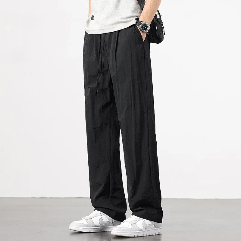 Ice Silk Men's Pants 2025 Summer New Black Gray Thin Business Casual Pants Outdoor Elastic Breathable Straight Leg Sweatpants