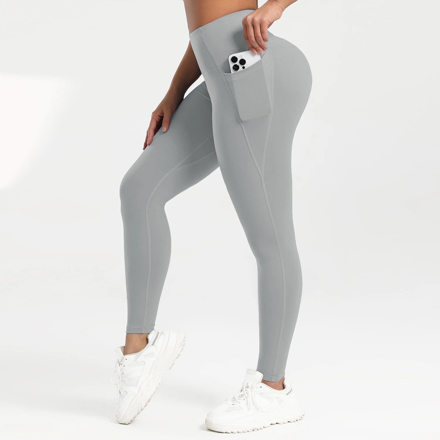 Women Leggings High Waist Butt Lifting Workout Pants with Double Pocket Elastic Slim Breathable Fitness Tights