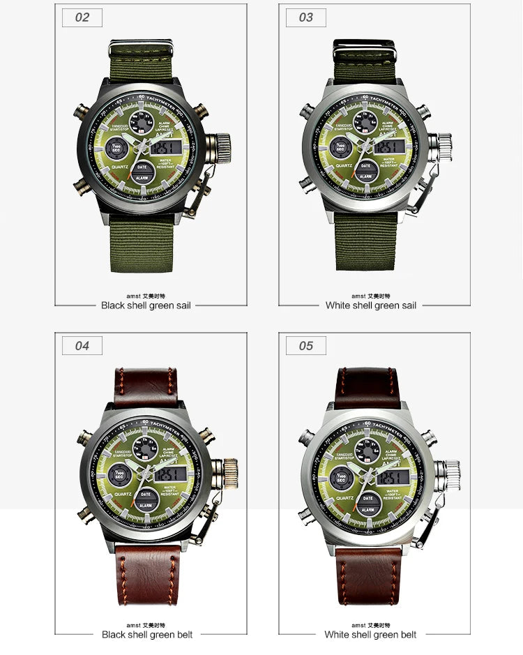 Original AMST Watches Men Luxury Brand 5ATM 50m Dive LED Digital Analog Quartz Watches Male Fashion Sport Military Wristwatches