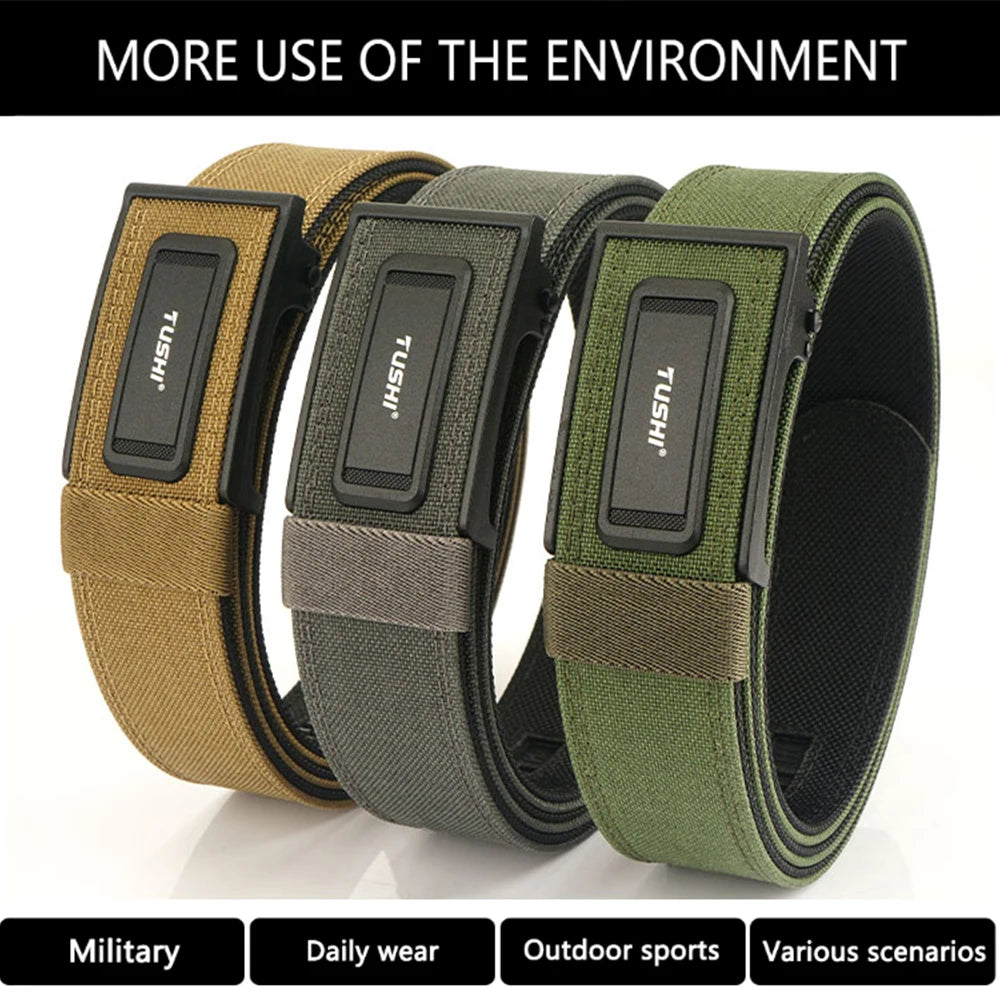 TUSHI 3.8 Wide  Hard Thickened gun hanging double-layer nylon cloth belt versatile outdoor tactical automatic buckle men's belt
