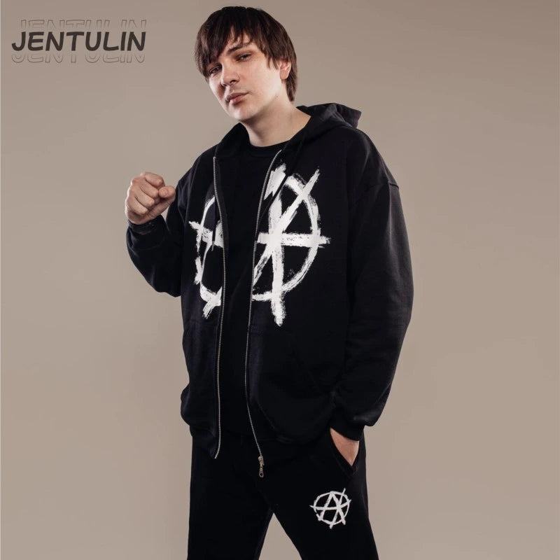 Harajuku Oversized Streetwear Zipper Pullover Men's Hoodies Antihype Graphic Zip Up Hooded Sweatshirt Hip Hop Aesthetic Goth Y2k