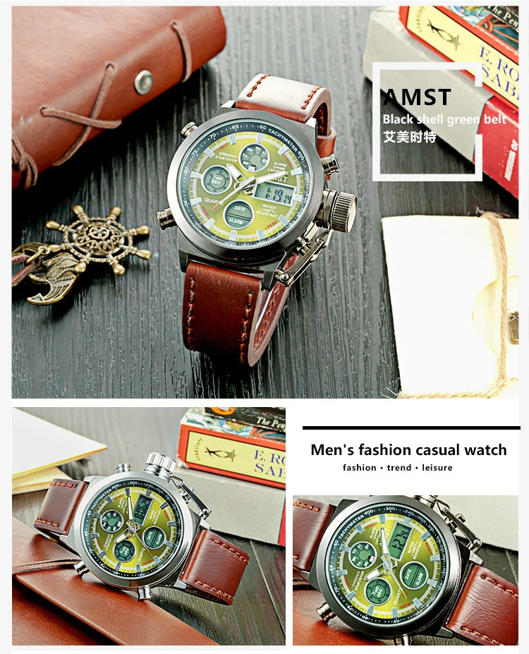 Original AMST Watches Men Luxury Brand 5ATM 50m Dive LED Digital Analog Quartz Watches Male Fashion Sport Military Wristwatches