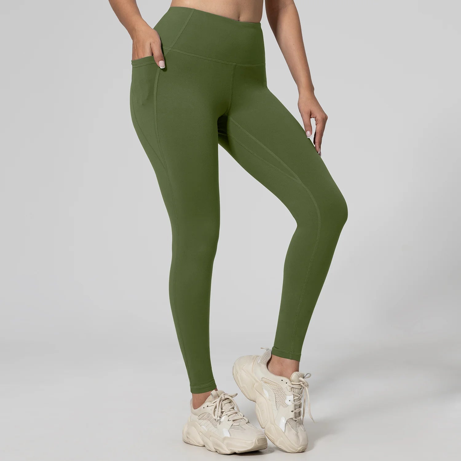 Women Leggings High Waist Butt Lifting Workout Pants with Double Pocket Elastic Slim Breathable Fitness Tights