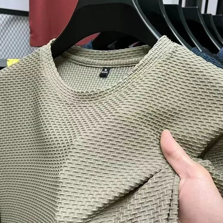 1pcs Summer Men Mesh Ice Silk T-shirt Men's Round Neck Short sleeved New T-sleeved Men's Shirt Solid Men's Casual Elastic Top