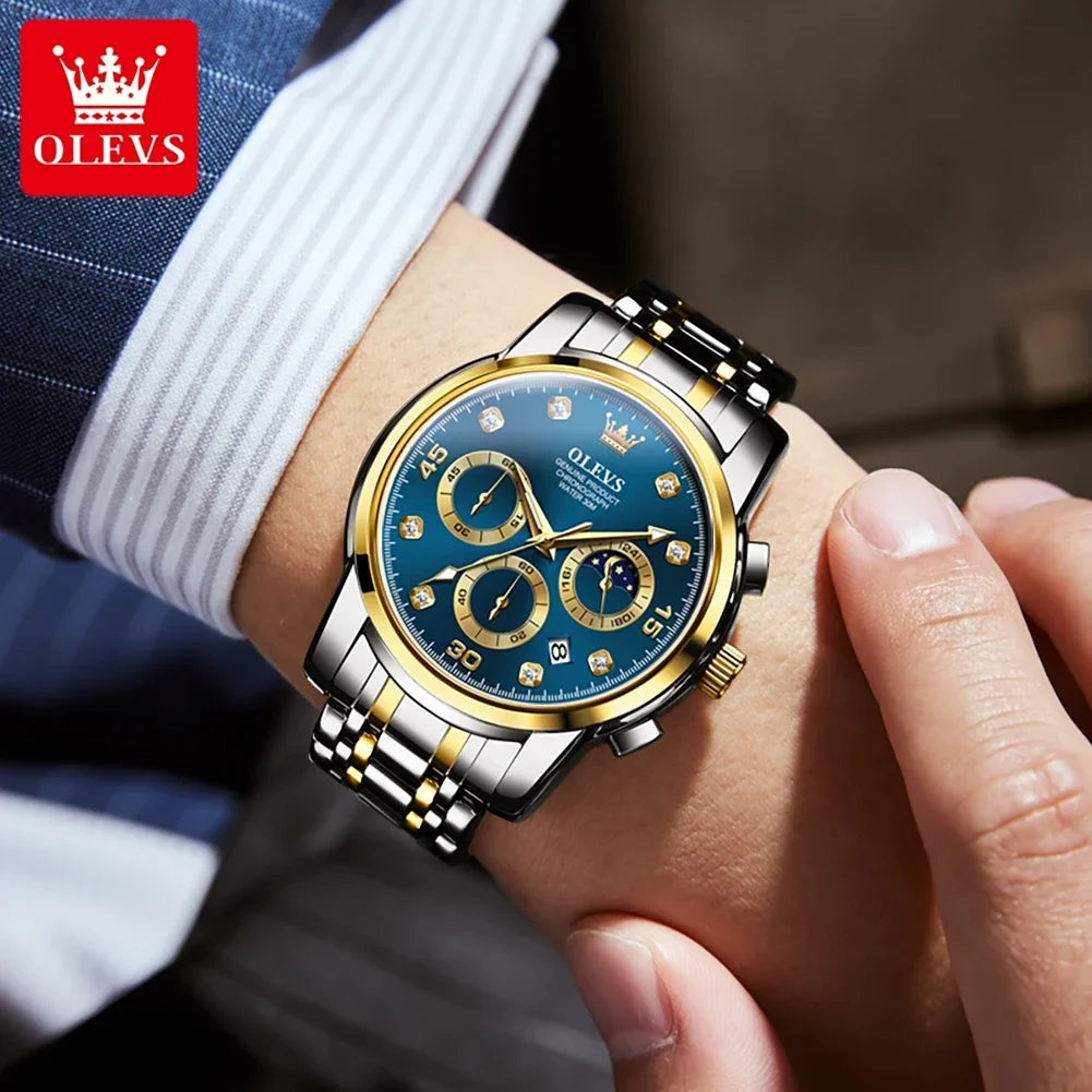 OLEVS Luxury Watch for Men Original Fashion Business Man Quartz Wristwatches Waterproof Stainless Steel Chronograph Reloj Hombre