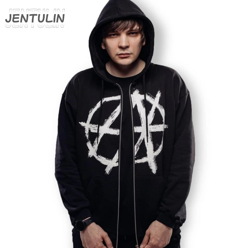 Harajuku Oversized Streetwear Zipper Pullover Men's Hoodies Antihype Graphic Zip Up Hooded Sweatshirt Hip Hop Aesthetic Goth Y2k