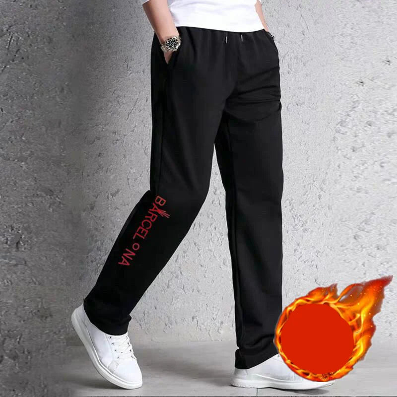 Autumn Winter Fashion Harajuku All Match Trousers Men Loose Straight Leg Sports Pants Plus Velvet Casual Men's Pants Sweatpants