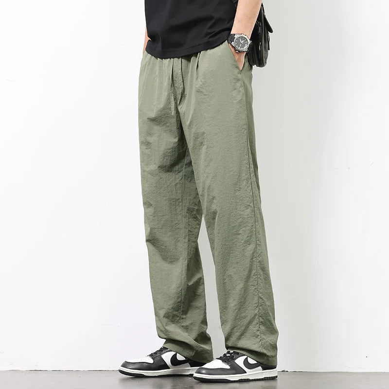 Ice Silk Men's Pants 2025 Summer New Black Gray Thin Business Casual Pants Outdoor Elastic Breathable Straight Leg Sweatpants