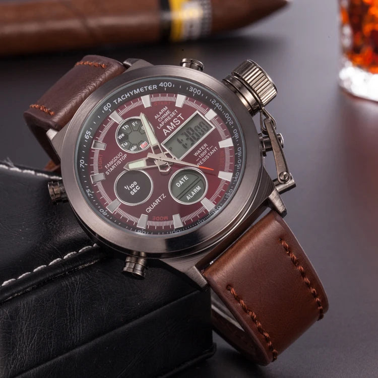 Original AMST Watches Men Luxury Brand 5ATM 50m Dive LED Digital Analog Quartz Watches Male Fashion Sport Military Wristwatches