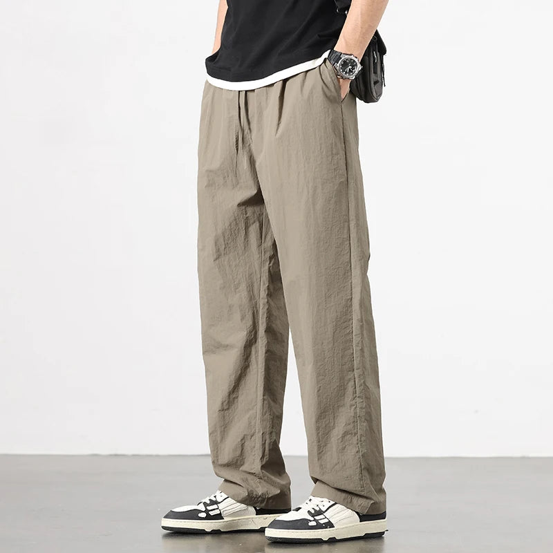 Ice Silk Men's Pants 2025 Summer New Black Gray Thin Business Casual Pants Outdoor Elastic Breathable Straight Leg Sweatpants