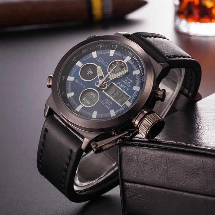 Original AMST Watches Men Luxury Brand 5ATM 50m Dive LED Digital Analog Quartz Watches Male Fashion Sport Military Wristwatches