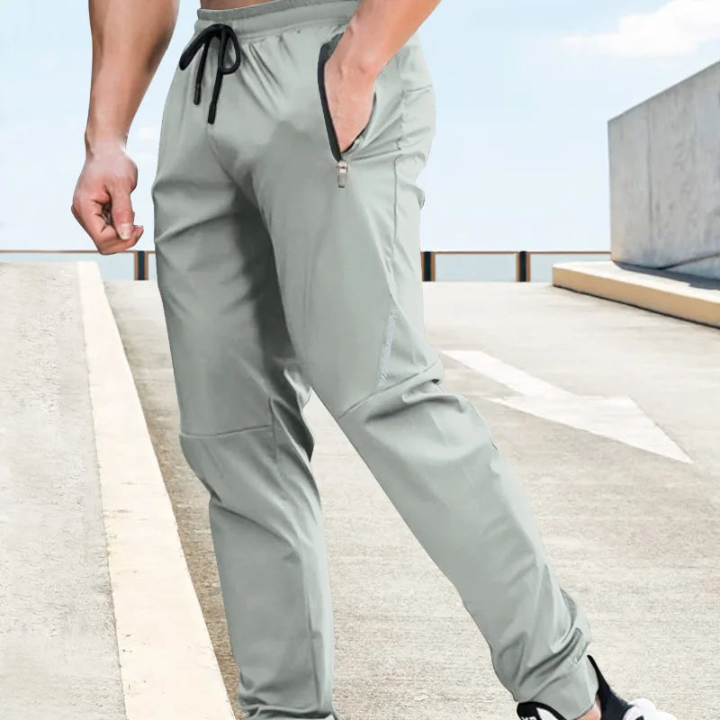 Men's Pants Summer Quick-drying Ice Silk Casual Pants Mens Ultra-thin Elastic Nine-point Loose Drape Solid Pants Men's Clothing