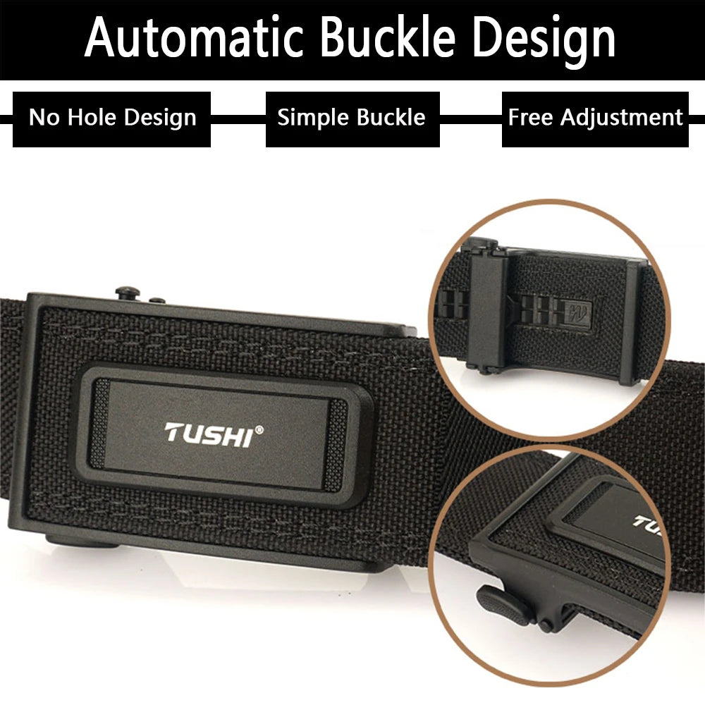 TUSHI 3.8 Wide  Hard Thickened gun hanging double-layer nylon cloth belt versatile outdoor tactical automatic buckle men's belt