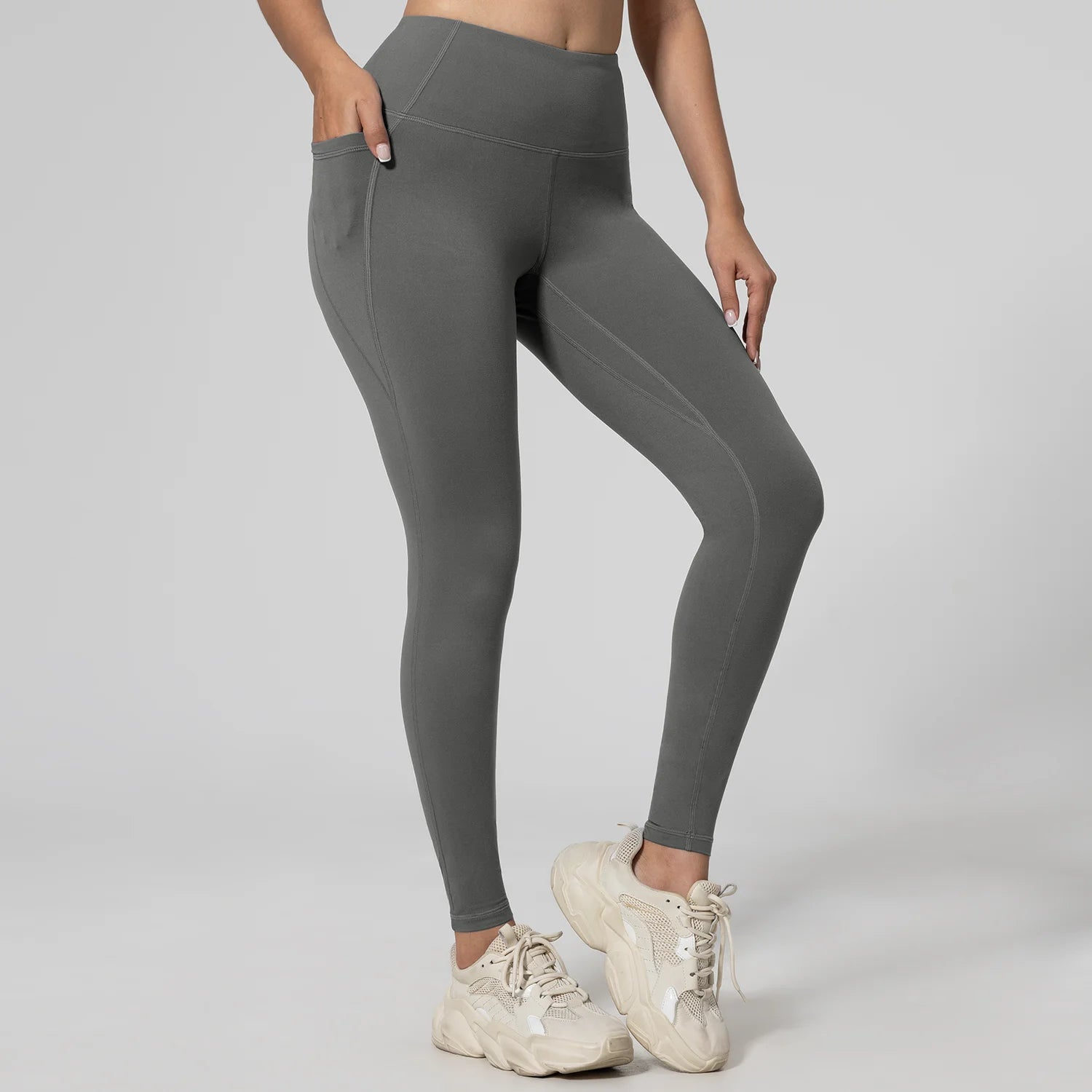 Women Leggings High Waist Butt Lifting Workout Pants with Double Pocket Elastic Slim Breathable Fitness Tights