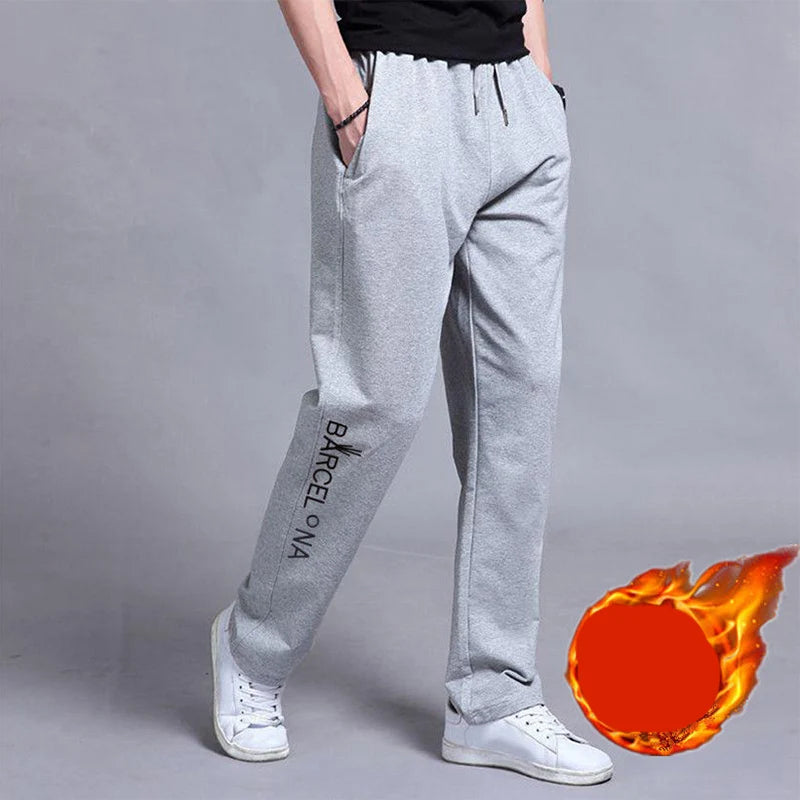 Autumn Winter Fashion Harajuku All Match Trousers Men Loose Straight Leg Sports Pants Plus Velvet Casual Men's Pants Sweatpants