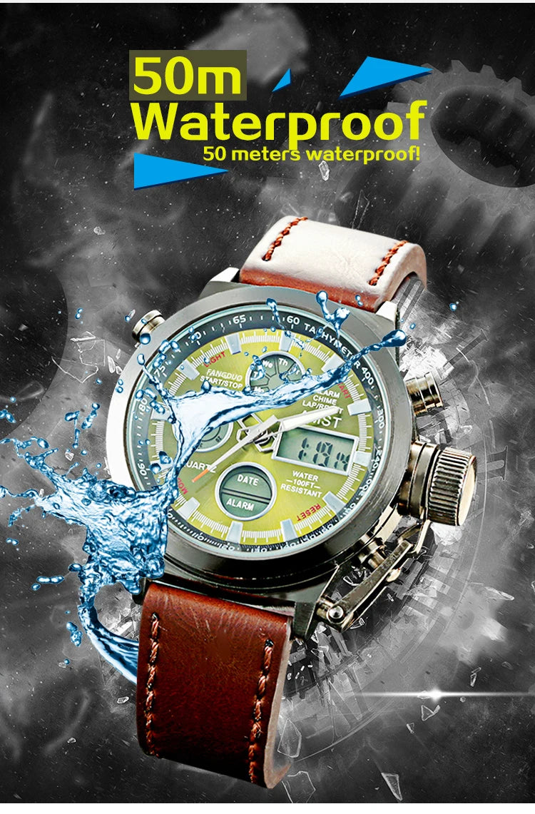Original AMST Watches Men Luxury Brand 5ATM 50m Dive LED Digital Analog Quartz Watches Male Fashion Sport Military Wristwatches