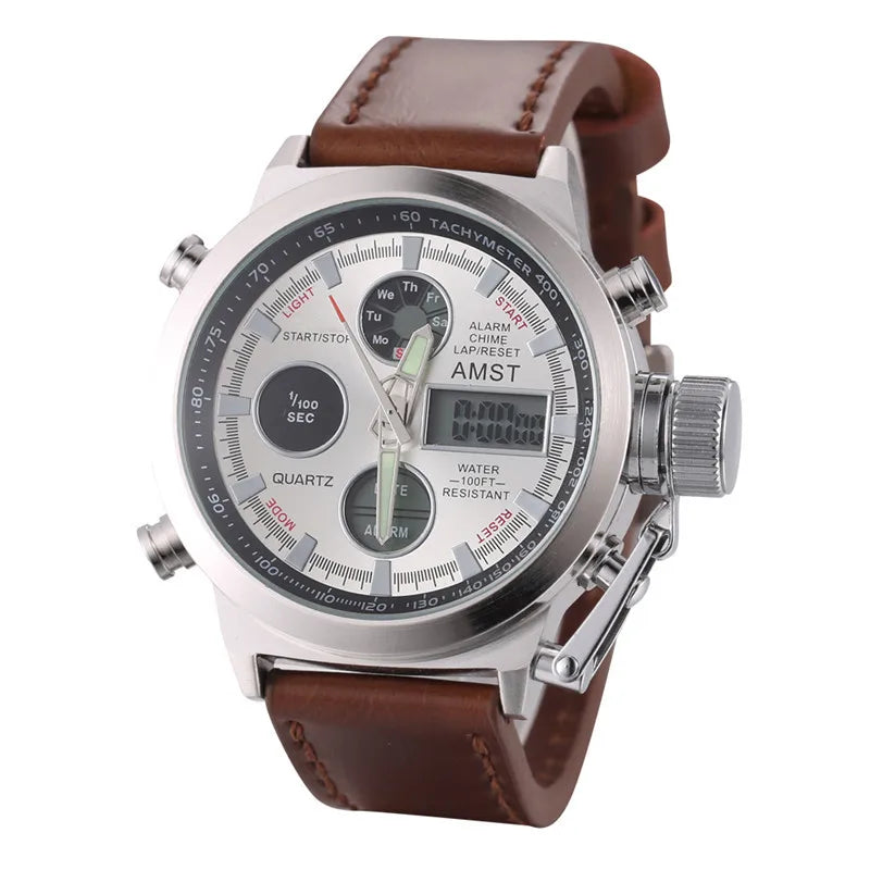 Original AMST Watches Men Luxury Brand 5ATM 50m Dive LED Digital Analog Quartz Watches Male Fashion Sport Military Wristwatches