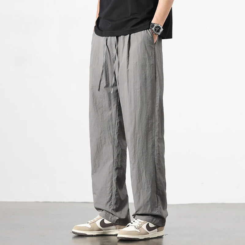 Ice Silk Men's Pants 2025 Summer New Black Gray Thin Business Casual Pants Outdoor Elastic Breathable Straight Leg Sweatpants
