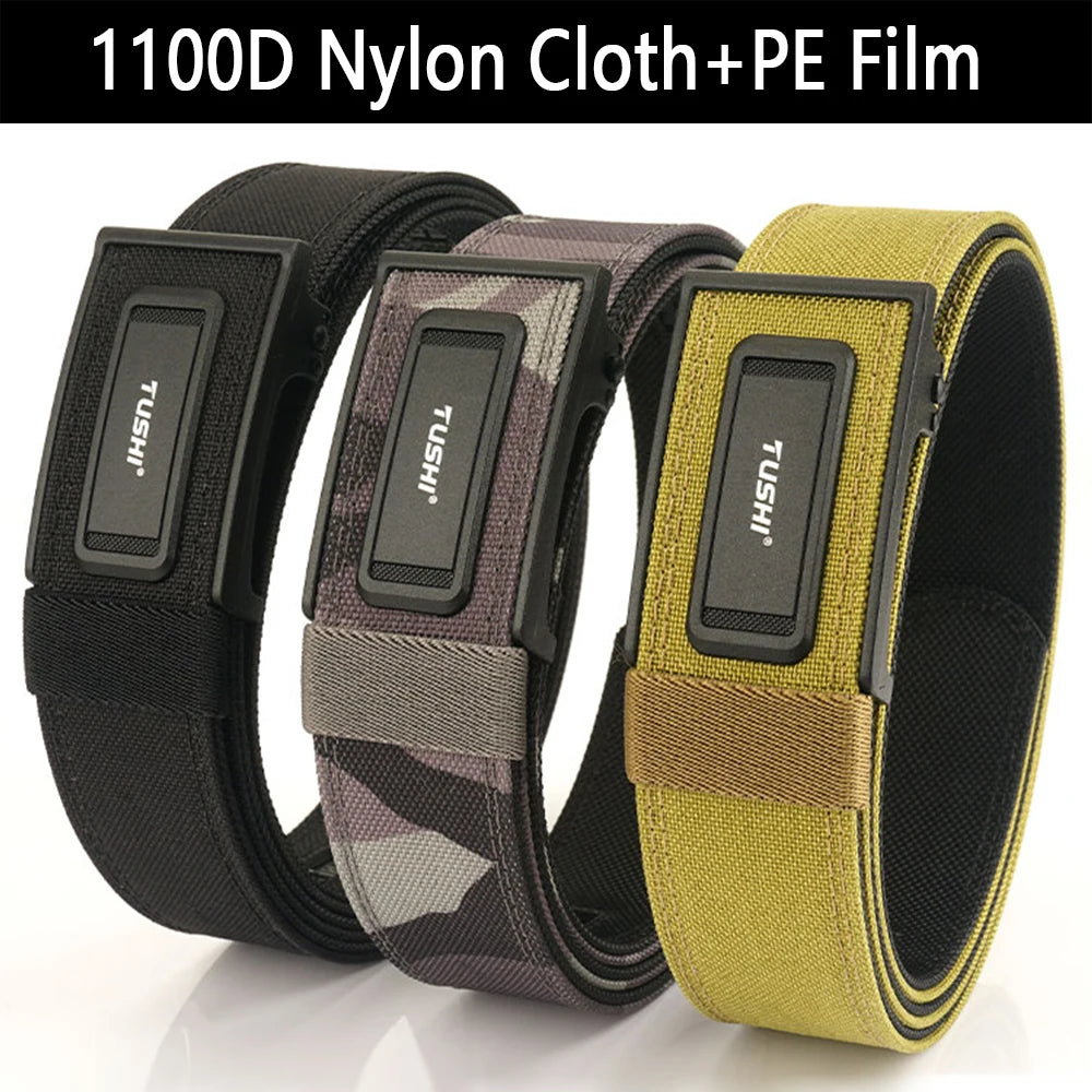 TUSHI 3.8 Wide  Hard Thickened gun hanging double-layer nylon cloth belt versatile outdoor tactical automatic buckle men's belt