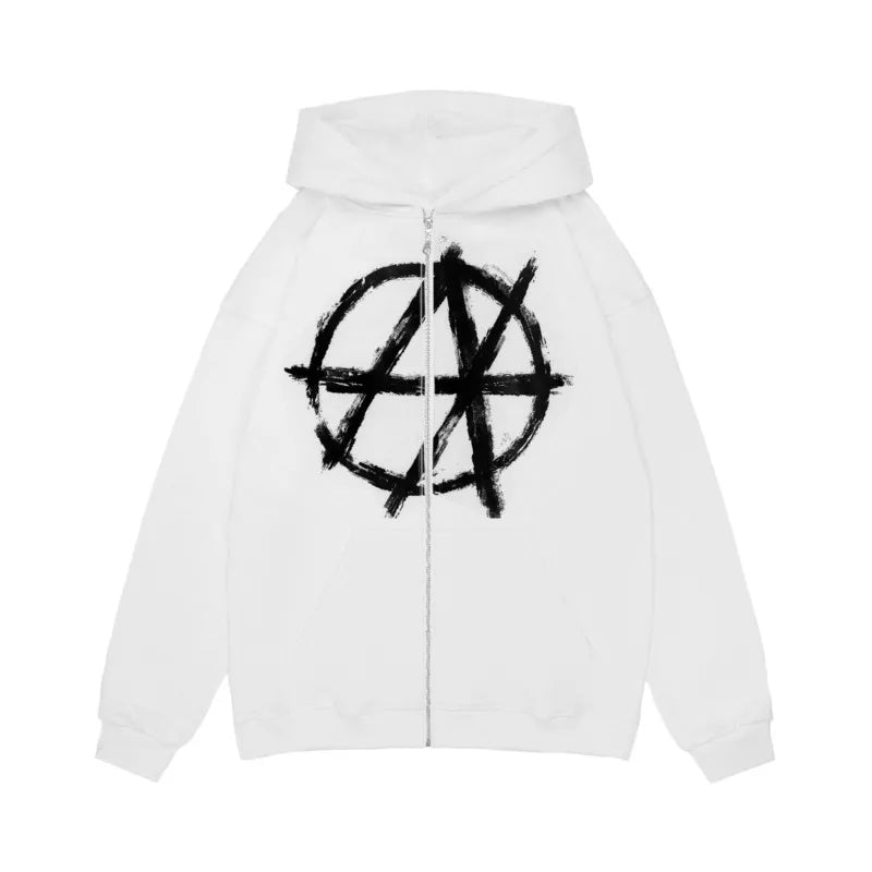 Harajuku Oversized Streetwear Zipper Pullover Men's Hoodies Antihype Graphic Zip Up Hooded Sweatshirt Hip Hop Aesthetic Goth Y2k