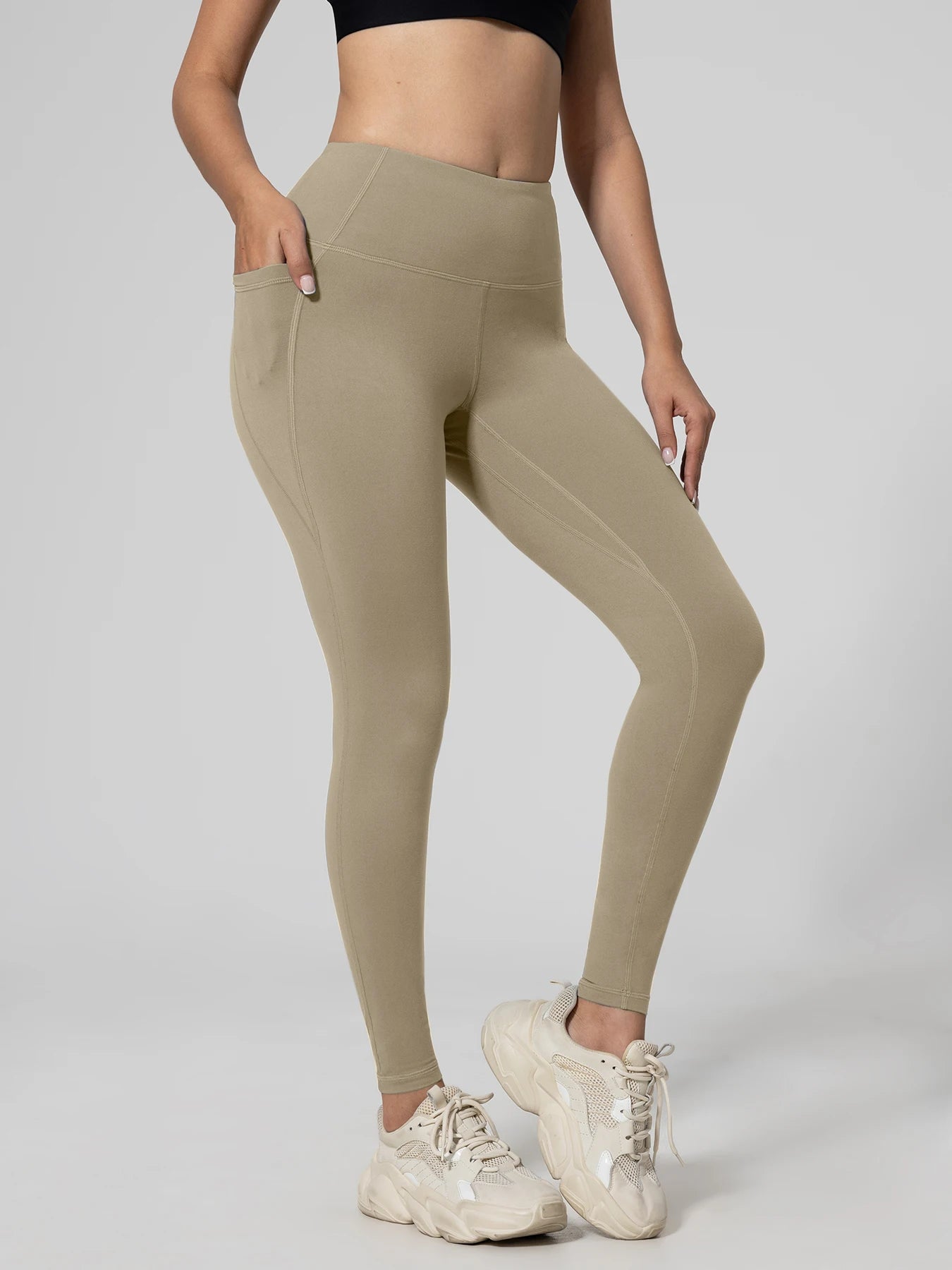 Women Leggings High Waist Butt Lifting Workout Pants with Double Pocket Elastic Slim Breathable Fitness Tights