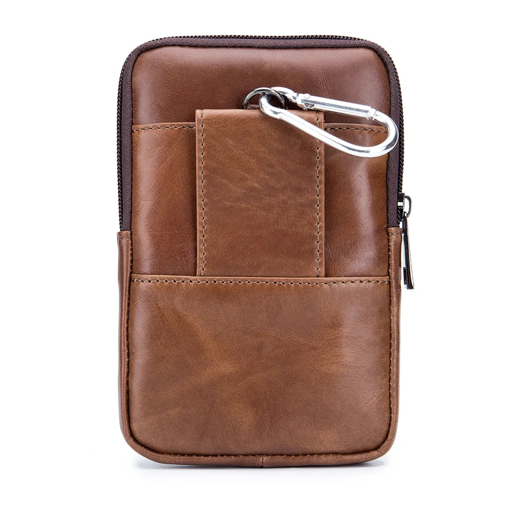 Top layer cowhide men's belt bag for casual outdoor mobile phone bag, genuine leather waist bag