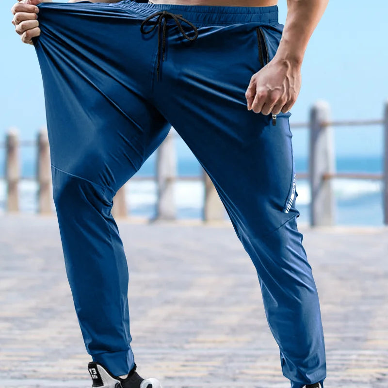 Men's Pants Summer Quick-drying Ice Silk Casual Pants Mens Ultra-thin Elastic Nine-point Loose Drape Solid Pants Men's Clothing