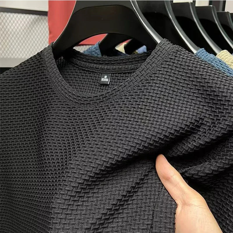1pcs Summer Men Mesh Ice Silk T-shirt Men's Round Neck Short sleeved New T-sleeved Men's Shirt Solid Men's Casual Elastic Top