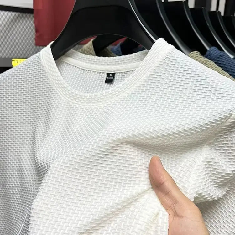 1pcs Summer Men Mesh Ice Silk T-shirt Men's Round Neck Short sleeved New T-sleeved Men's Shirt Solid Men's Casual Elastic Top