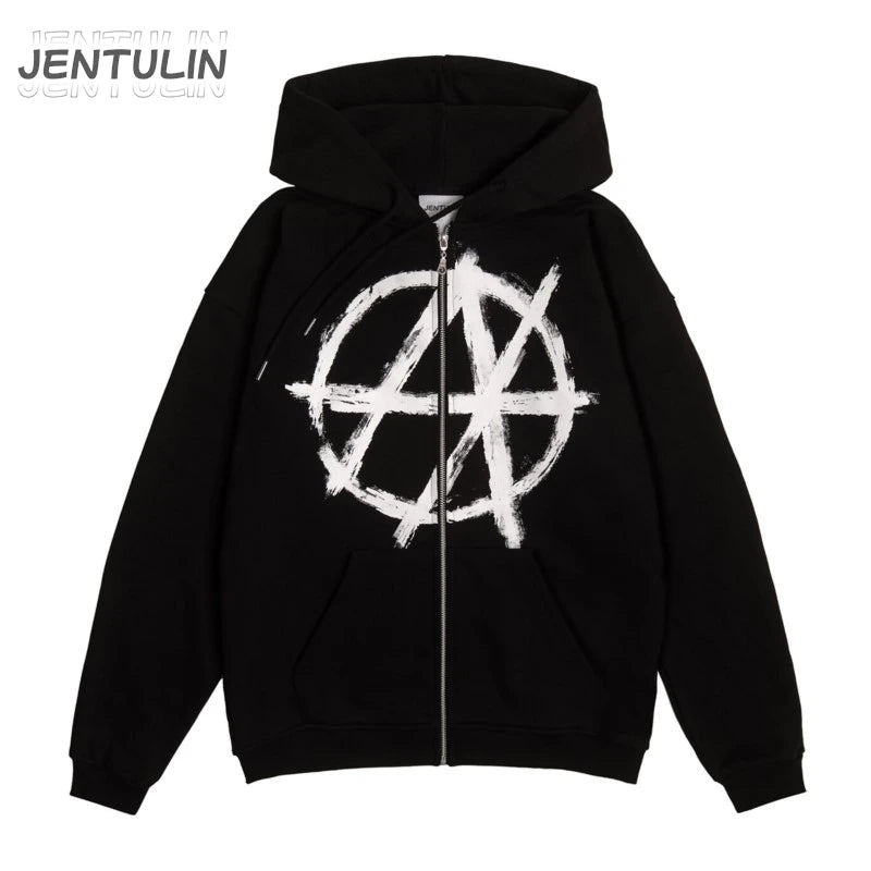 Harajuku Oversized Streetwear Zipper Pullover Men's Hoodies Antihype Graphic Zip Up Hooded Sweatshirt Hip Hop Aesthetic Goth Y2k