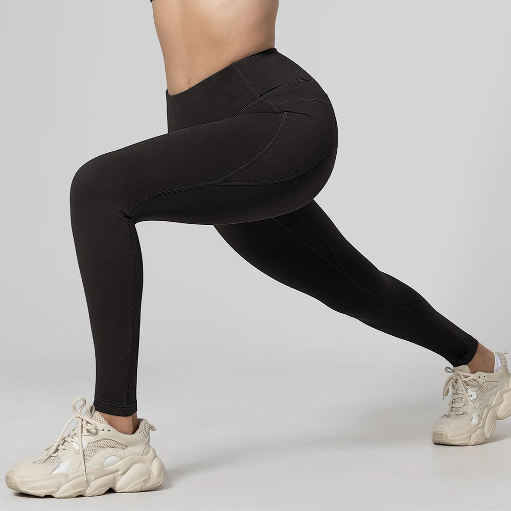 Women Leggings High Waist Butt Lifting Workout Pants with Double Pocket Elastic Slim Breathable Fitness Tights