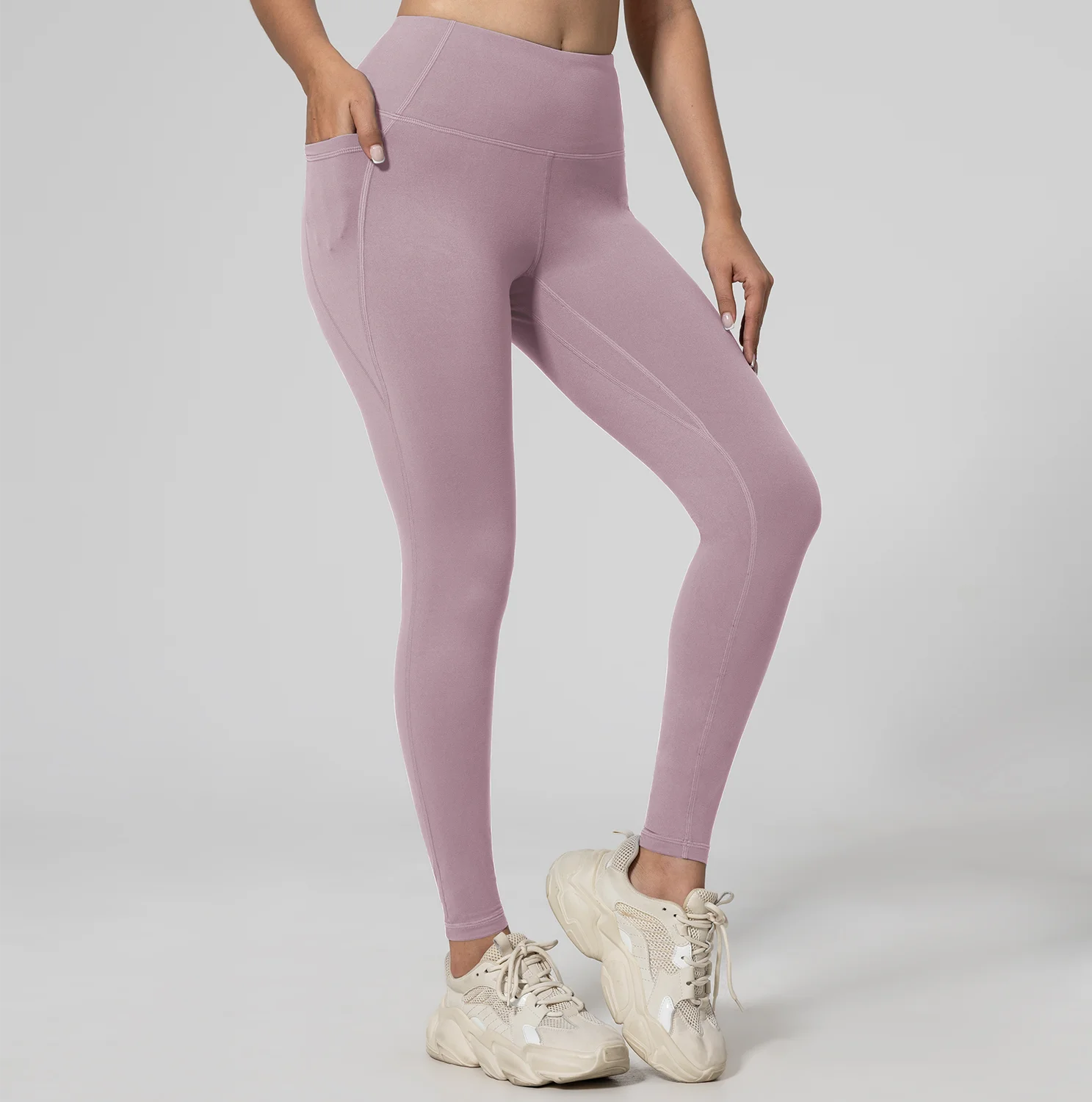Women Leggings High Waist Butt Lifting Workout Pants with Double Pocket Elastic Slim Breathable Fitness Tights