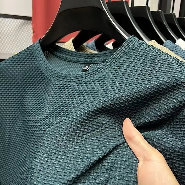 1pcs Summer Men Mesh Ice Silk T-shirt Men's Round Neck Short sleeved New T-sleeved Men's Shirt Solid Men's Casual Elastic Top