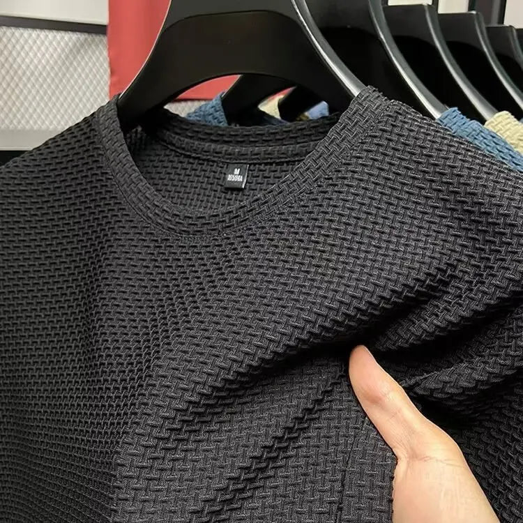1pcs Summer Men Mesh Ice Silk T-shirt Men's Round Neck Short sleeved New T-sleeved Men's Shirt Solid Men's Casual Elastic Top