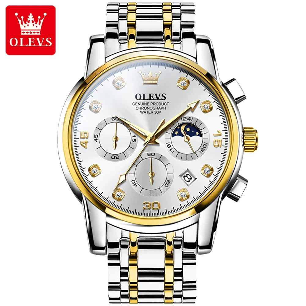 OLEVS Luxury Watch for Men Original Fashion Business Man Quartz Wristwatches Waterproof Stainless Steel Chronograph Reloj Hombre