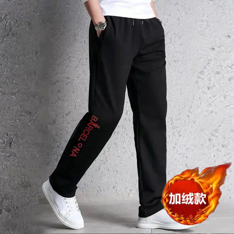 Autumn Winter Fashion Harajuku All Match Trousers Men Loose Straight Leg Sports Pants Plus Velvet Casual Men's Pants Sweatpants