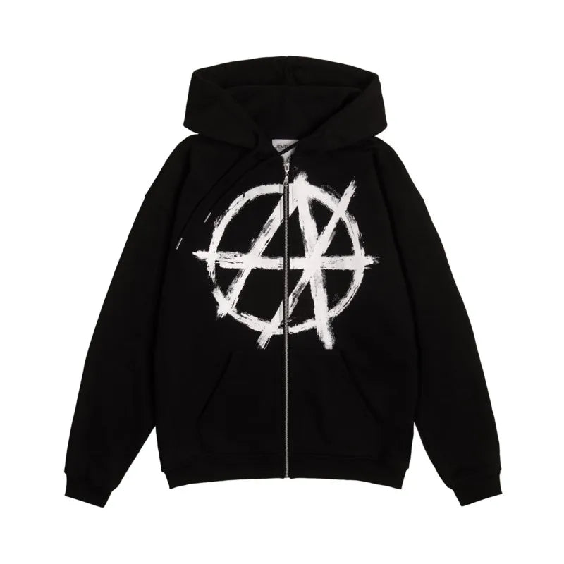 Harajuku Oversized Streetwear Zipper Pullover Men's Hoodies Antihype Graphic Zip Up Hooded Sweatshirt Hip Hop Aesthetic Goth Y2k