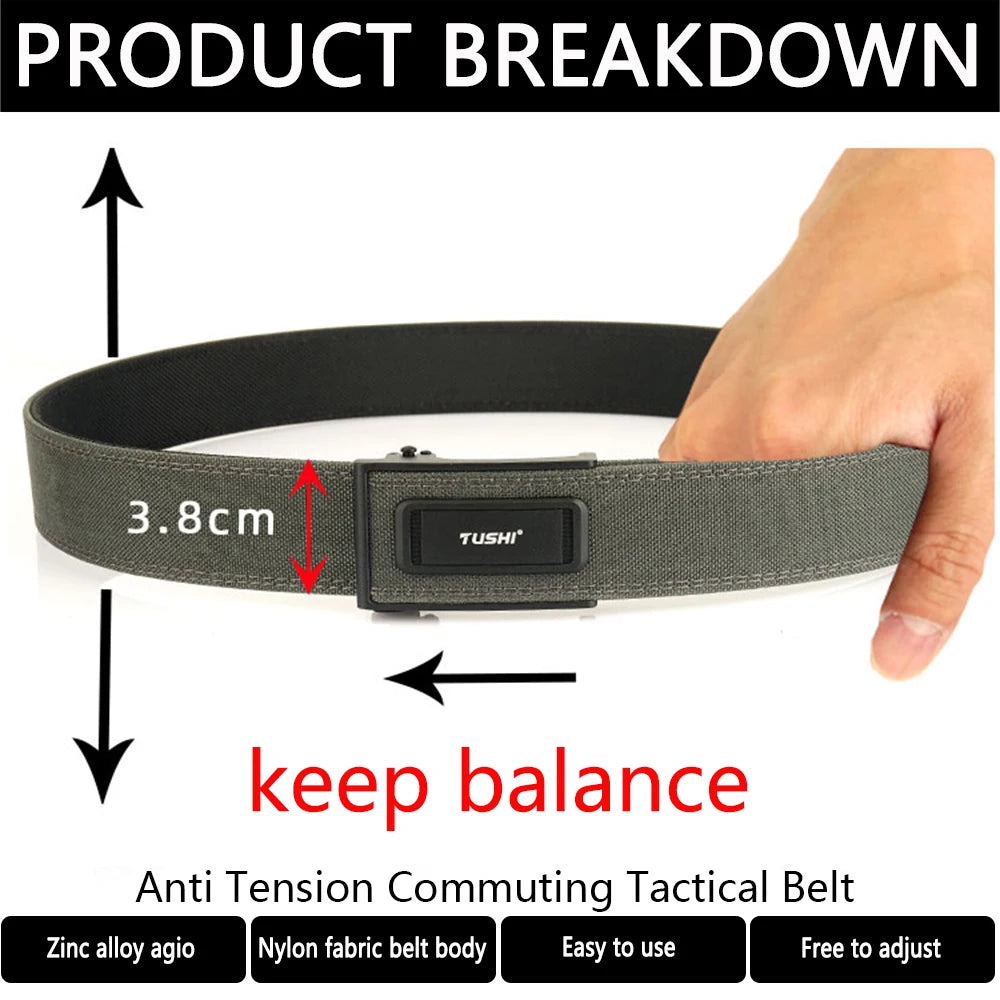 TUSHI 3.8 Wide  Hard Thickened gun hanging double-layer nylon cloth belt versatile outdoor tactical automatic buckle men's belt