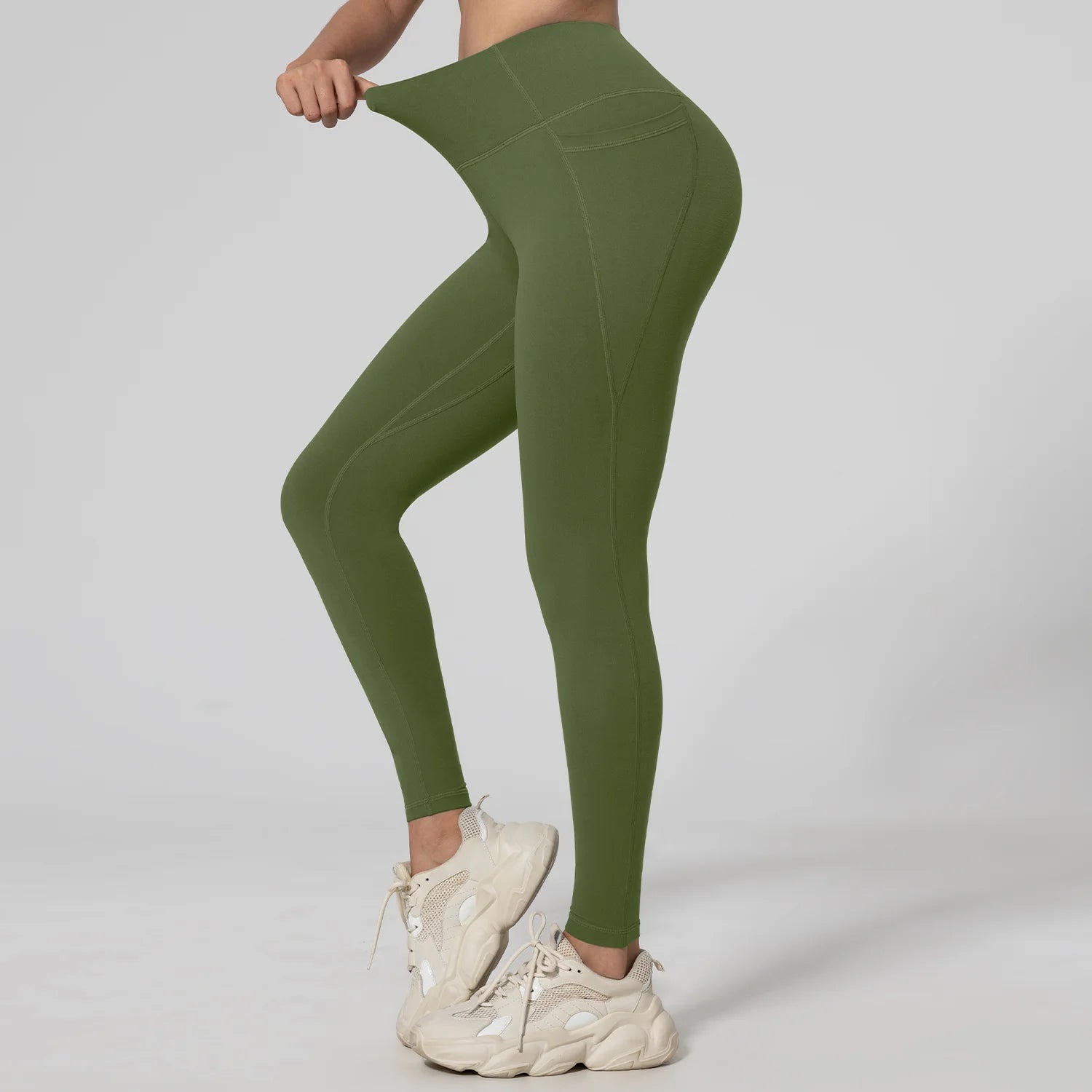 Women Leggings High Waist Butt Lifting Workout Pants with Double Pocket Elastic Slim Breathable Fitness Tights