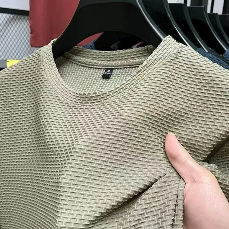 1pcs Summer Men Mesh Ice Silk T-shirt Men's Round Neck Short sleeved New T-sleeved Men's Shirt Solid Men's Casual Elastic Top