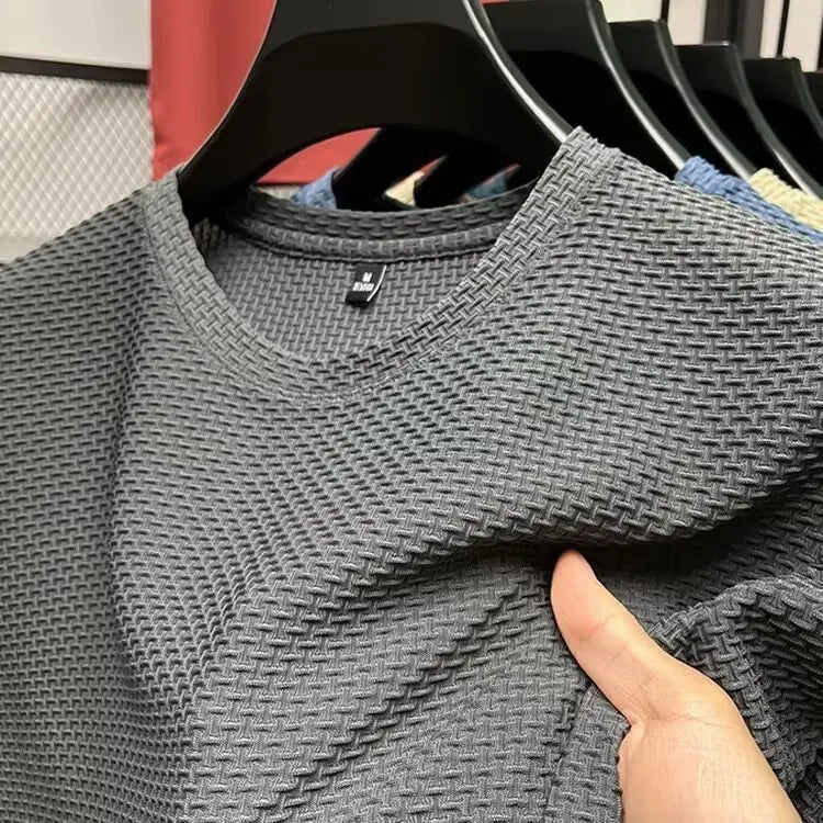 1pcs Summer Men Mesh Ice Silk T-shirt Men's Round Neck Short sleeved New T-sleeved Men's Shirt Solid Men's Casual Elastic Top
