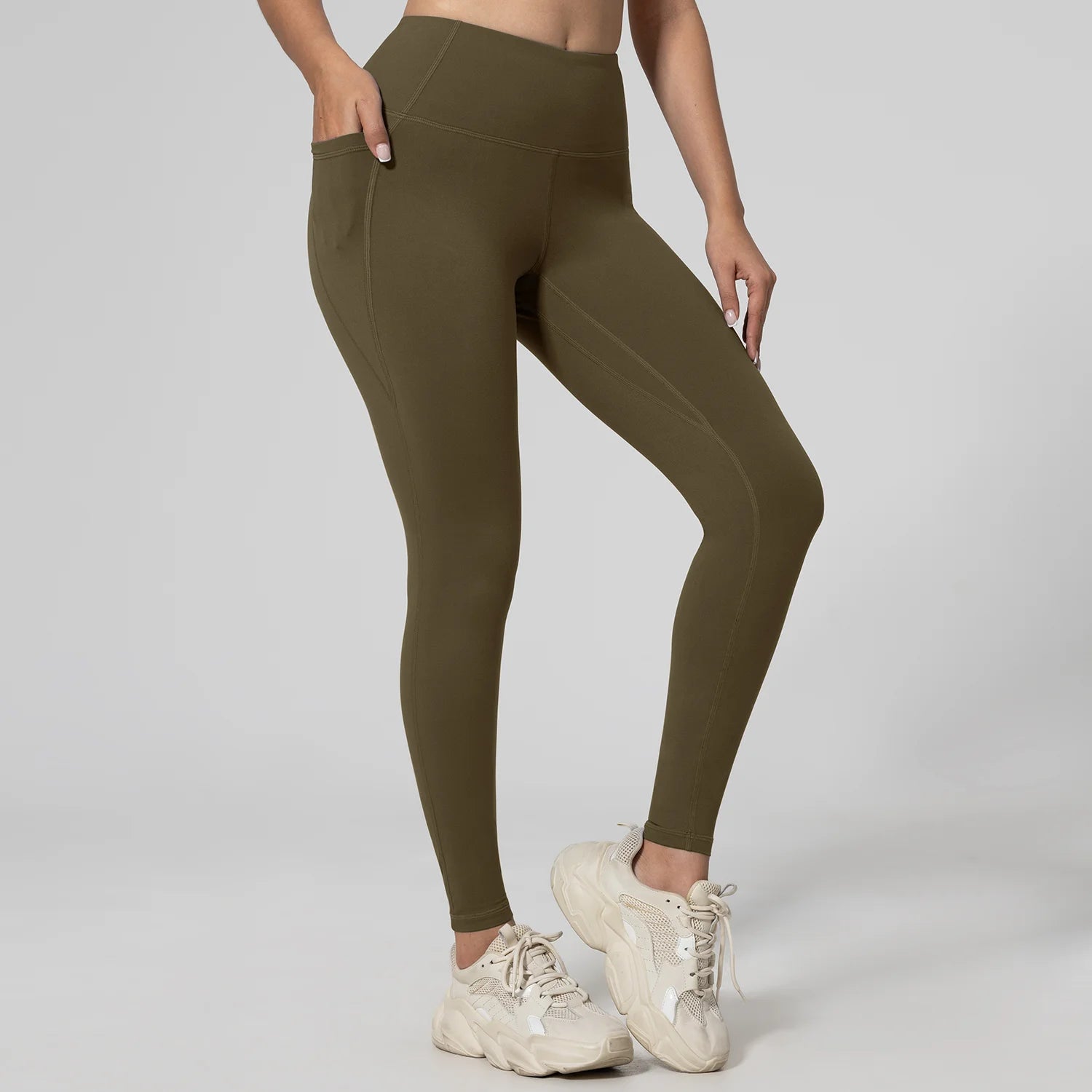 Women Leggings High Waist Butt Lifting Workout Pants with Double Pocket Elastic Slim Breathable Fitness Tights